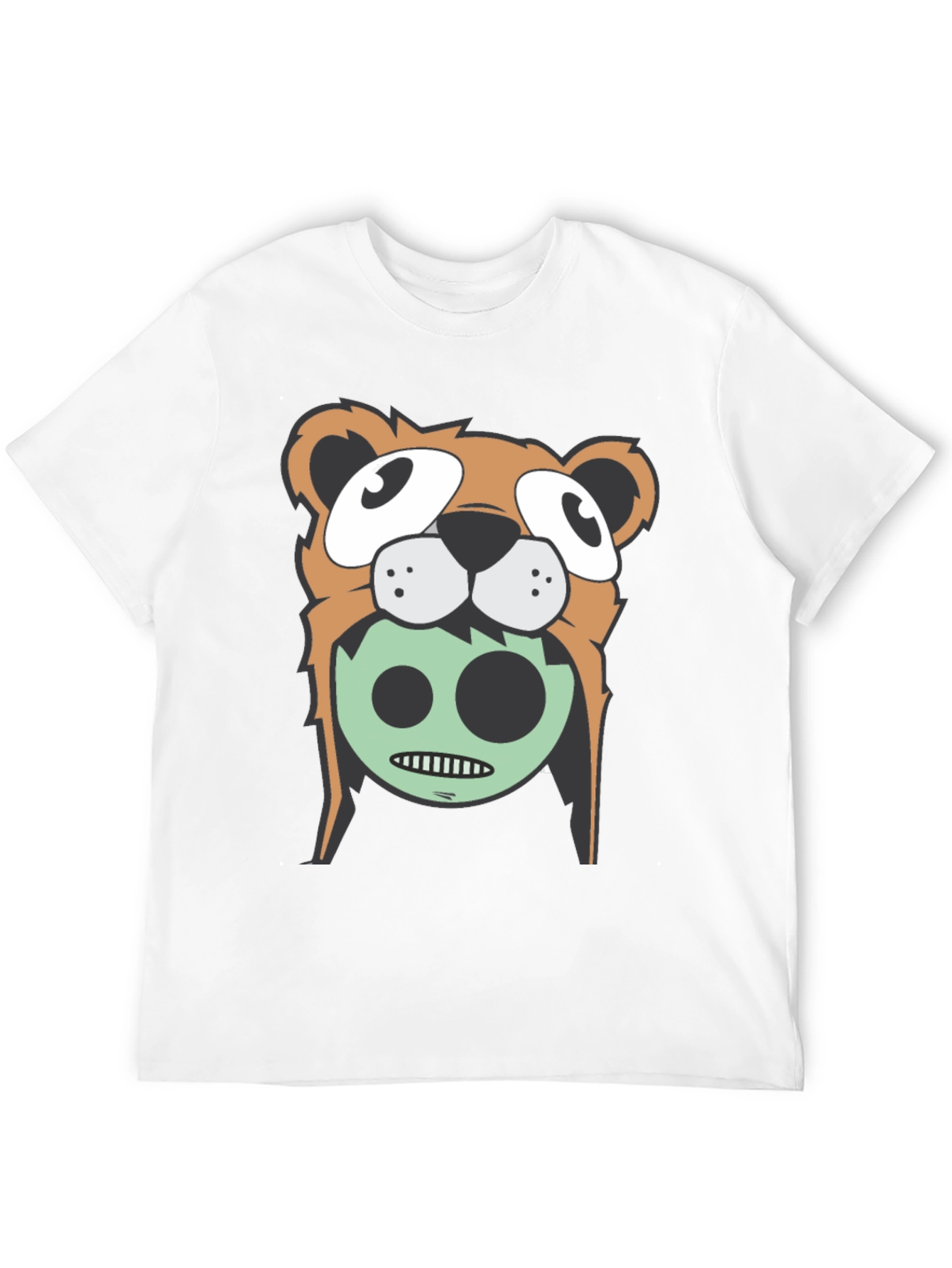 Cartoon Bear Graphic Tee - Black