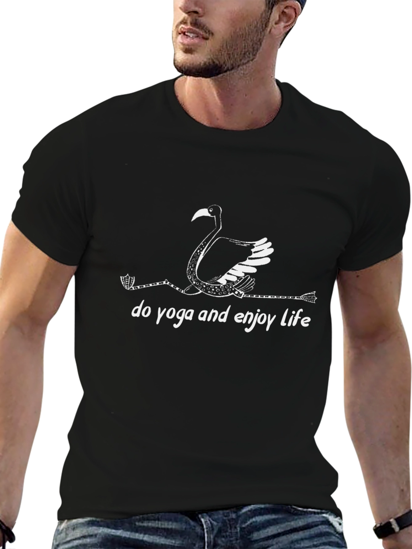 Yoga Flamingo Black T-Shirt - Enjoy Life