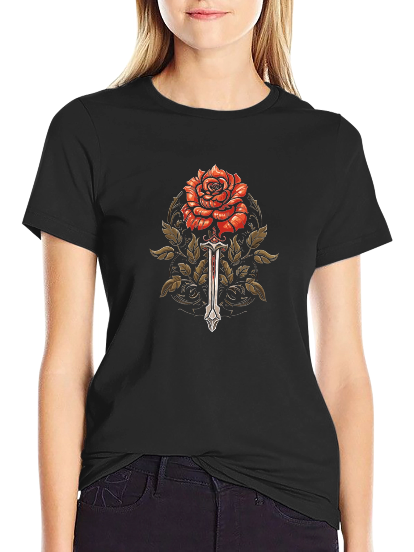 Rose & Sword Graphic Tee - Mens Black T-Shirt