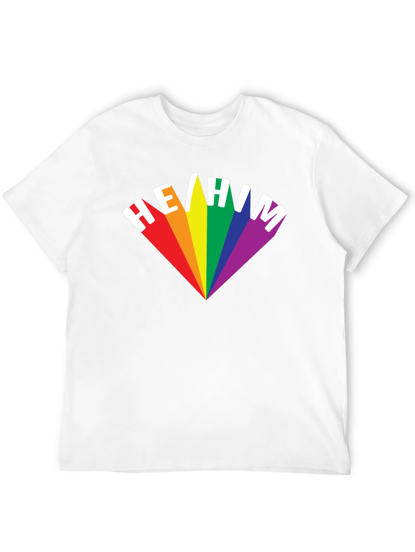 He/Him Pronoun Pride T-Shirt - Rainbow LGBTQ+ Design