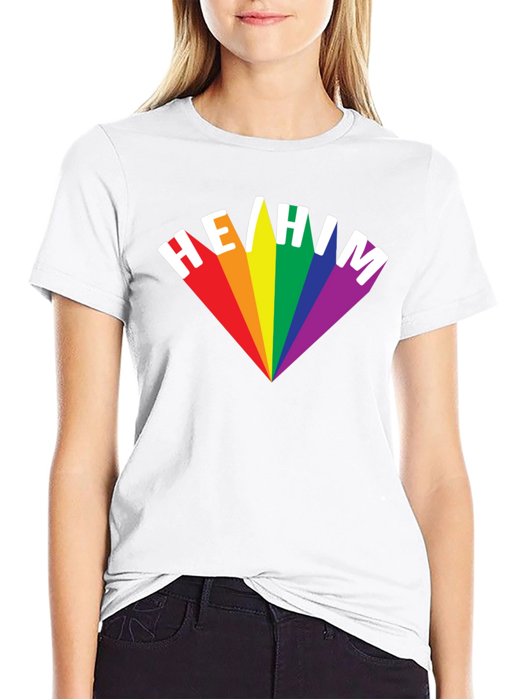 He/Him Pronoun Pride T-Shirt - Rainbow LGBTQ+ Design