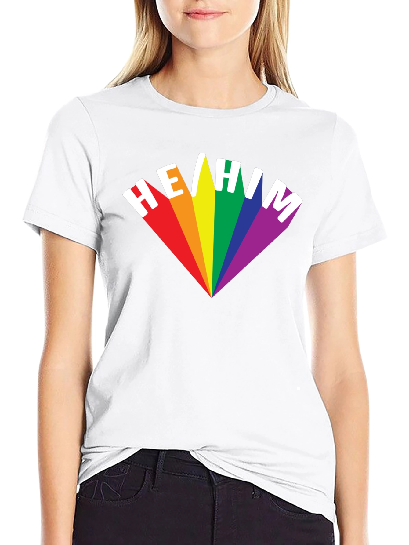 He/Him Pronoun Pride T-Shirt - Rainbow LGBTQ+ Design