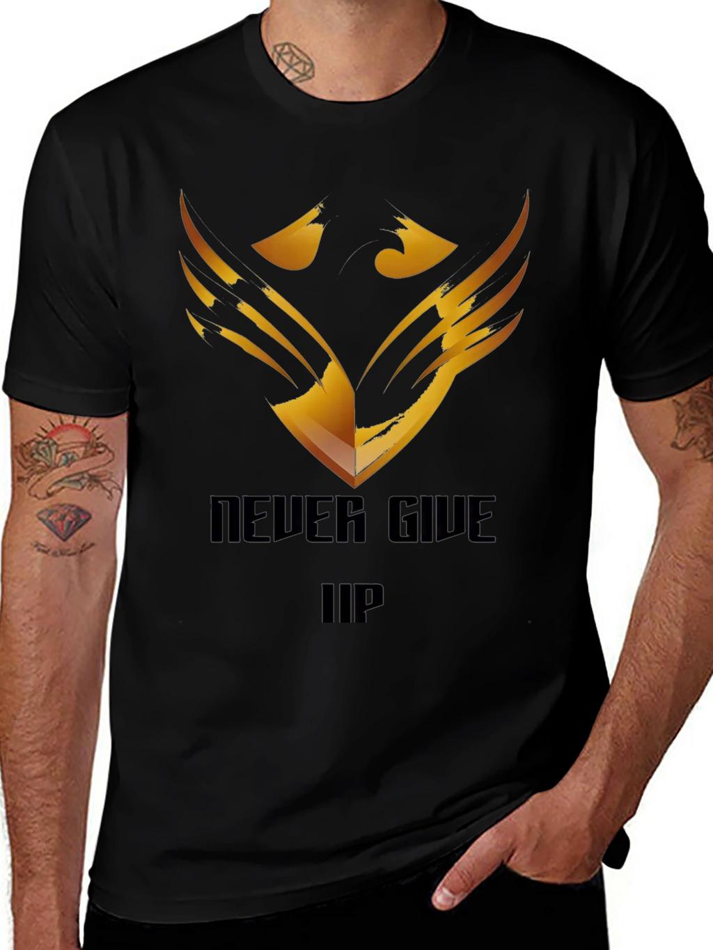 Never Give Up Graphic Tee - Black