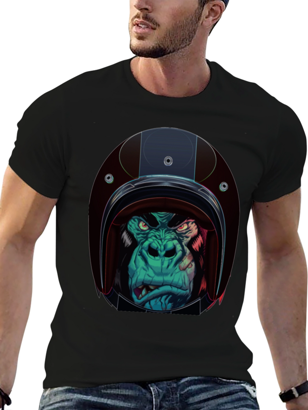 Gorilla Biker Helmet Graphic T-Shirt