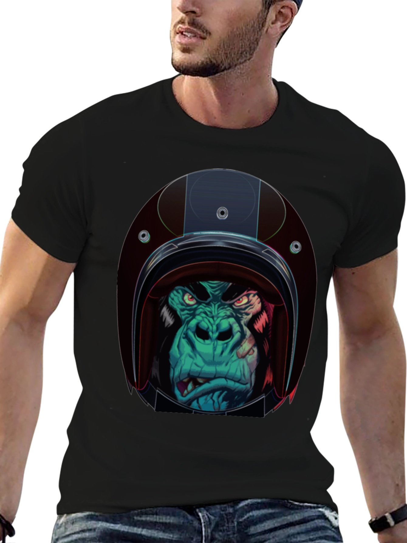 Gorilla Biker Helmet Graphic T-Shirt