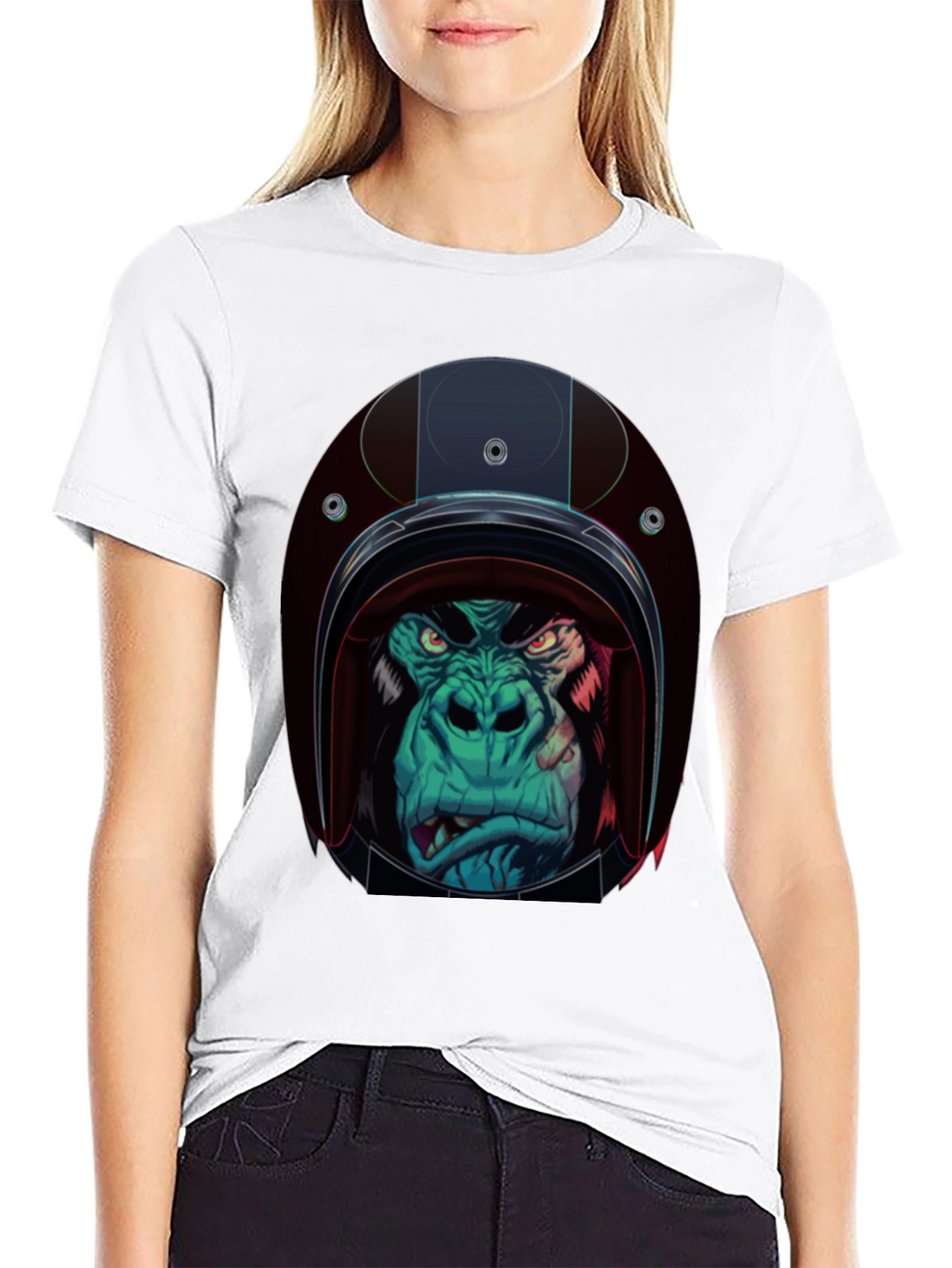 Gorilla Biker Helmet Graphic T-Shirt