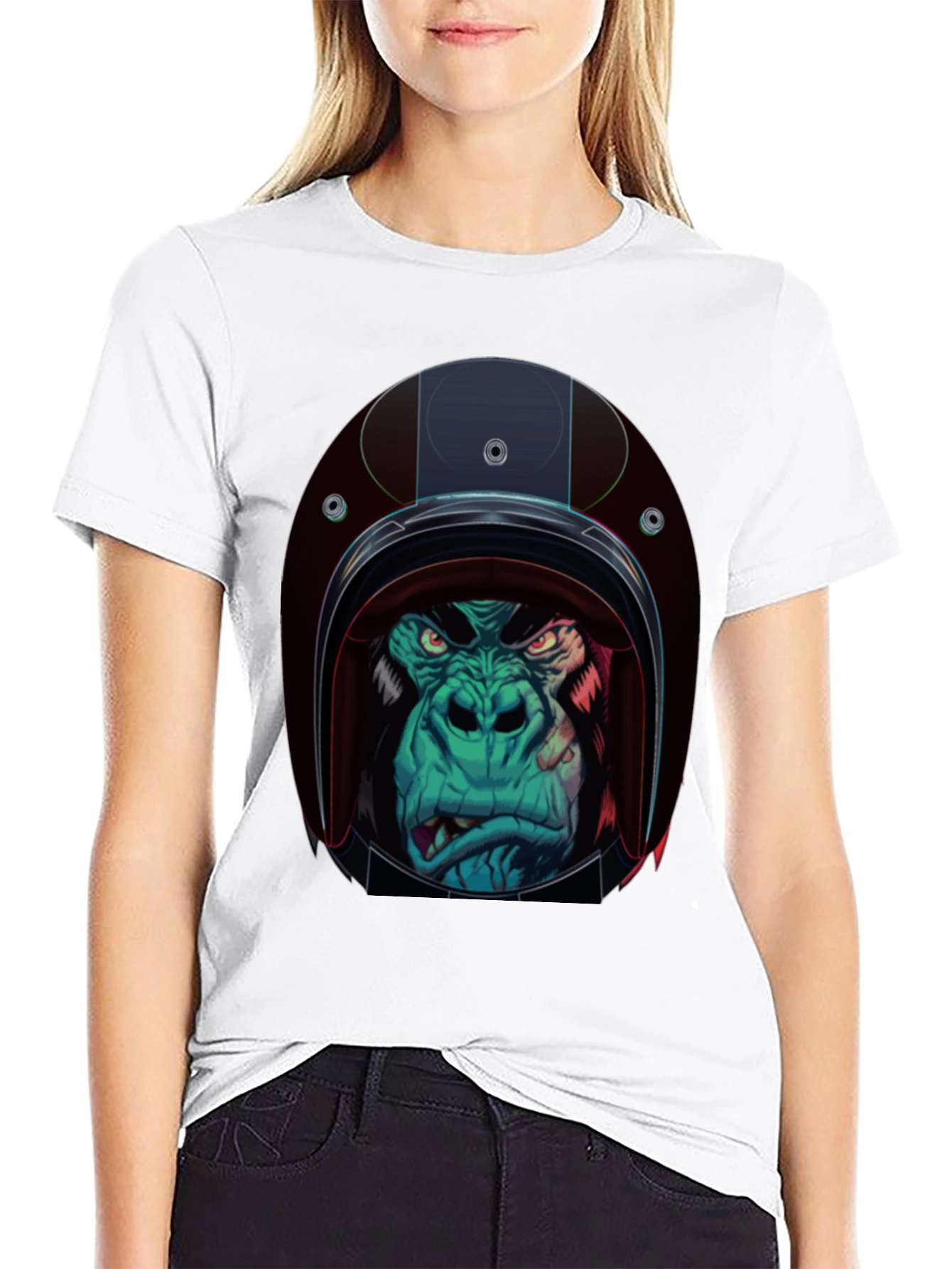 Gorilla Biker Helmet Graphic T-Shirt