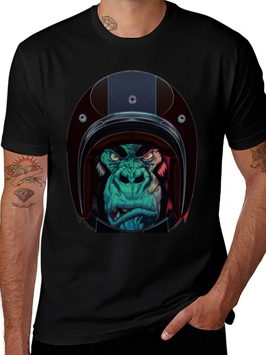 Gorilla Biker Helmet Graphic T-Shirt