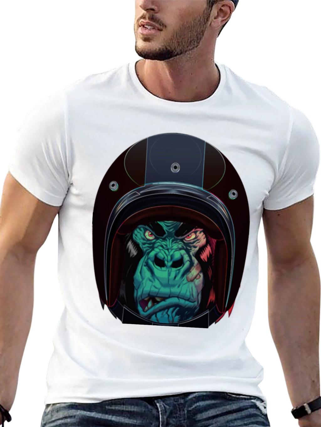 Gorilla Biker Helmet Graphic T-Shirt