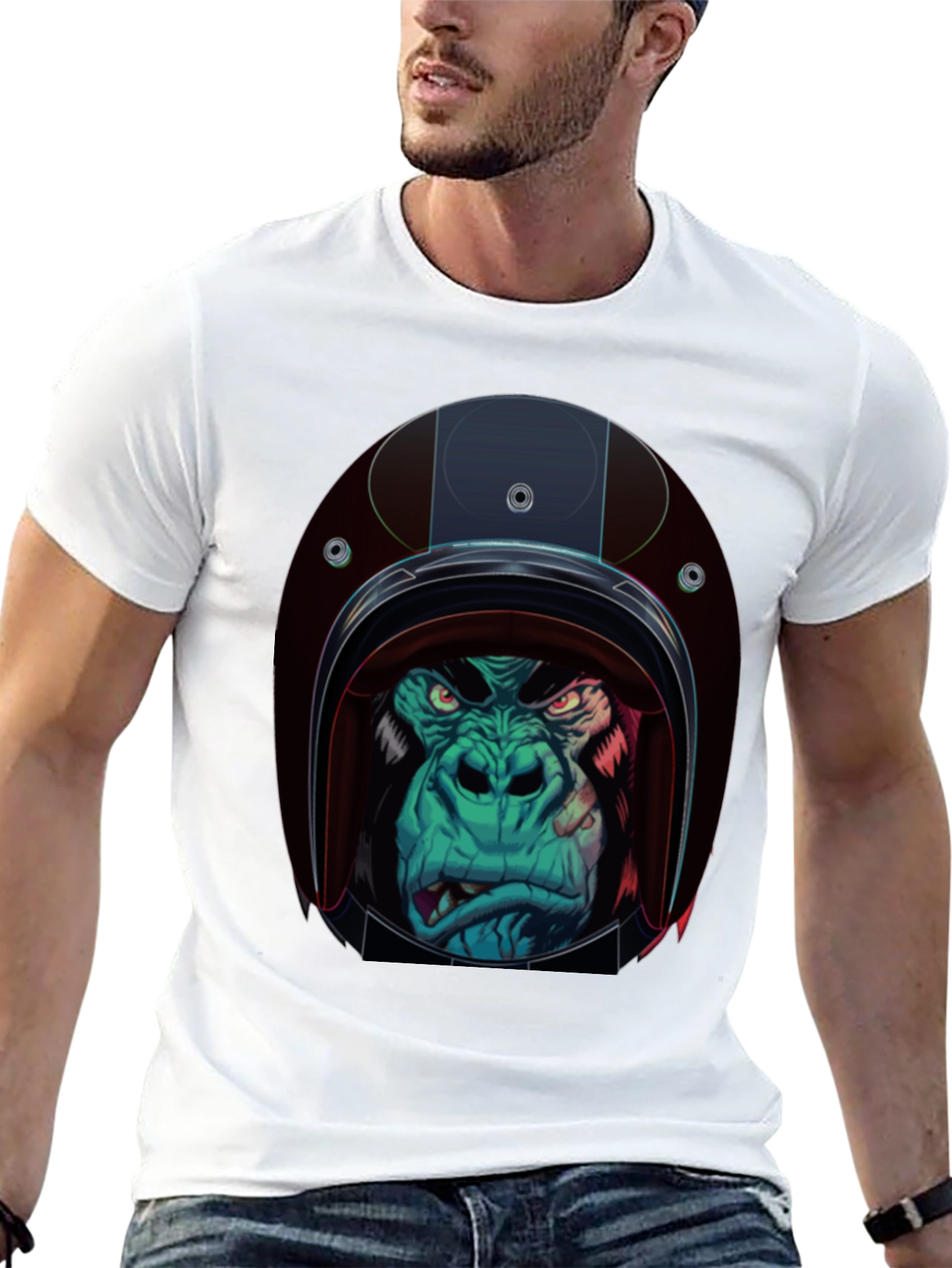 Gorilla Biker Helmet Graphic T-Shirt