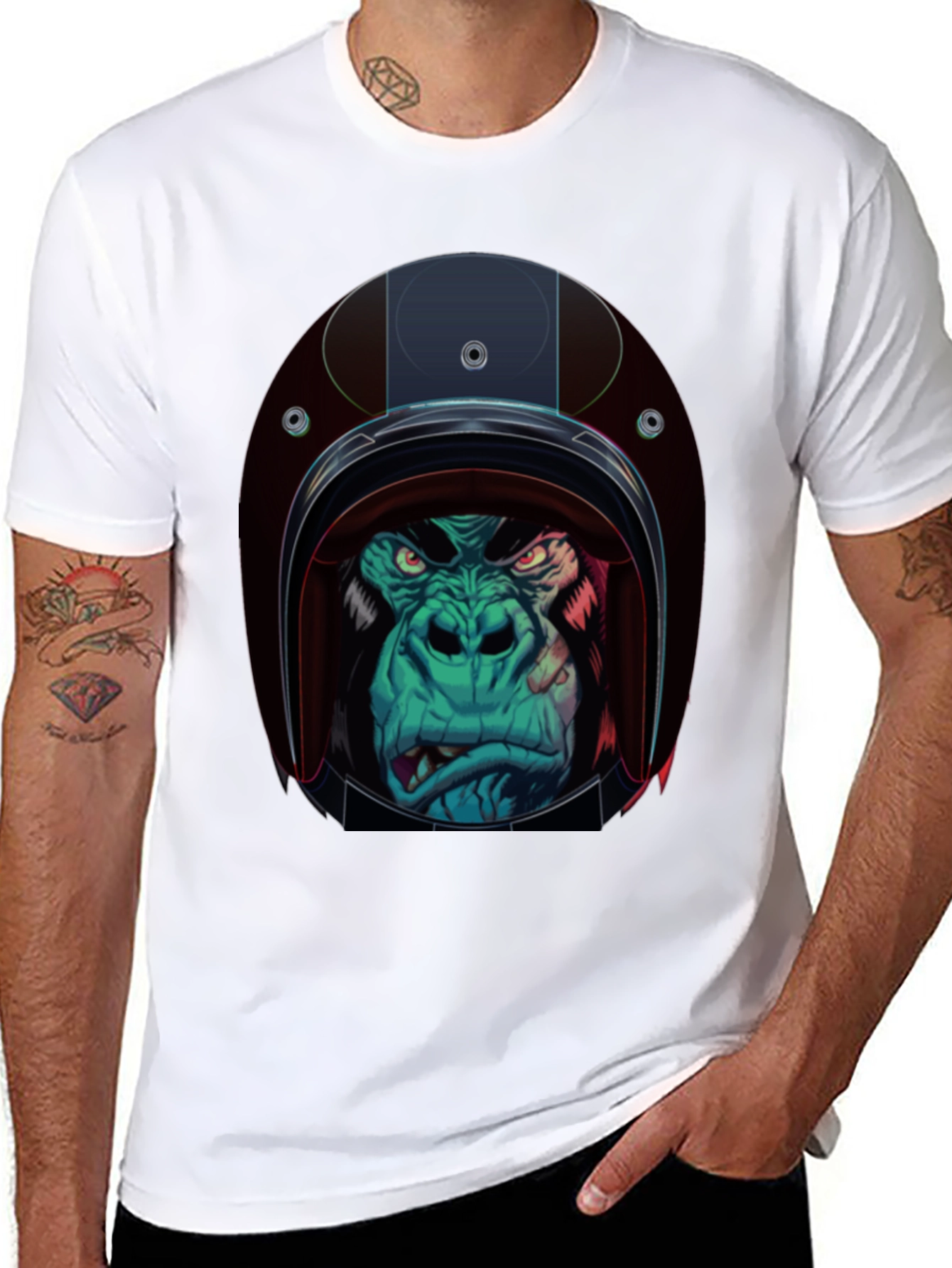 Gorilla Biker Helmet Graphic T-Shirt