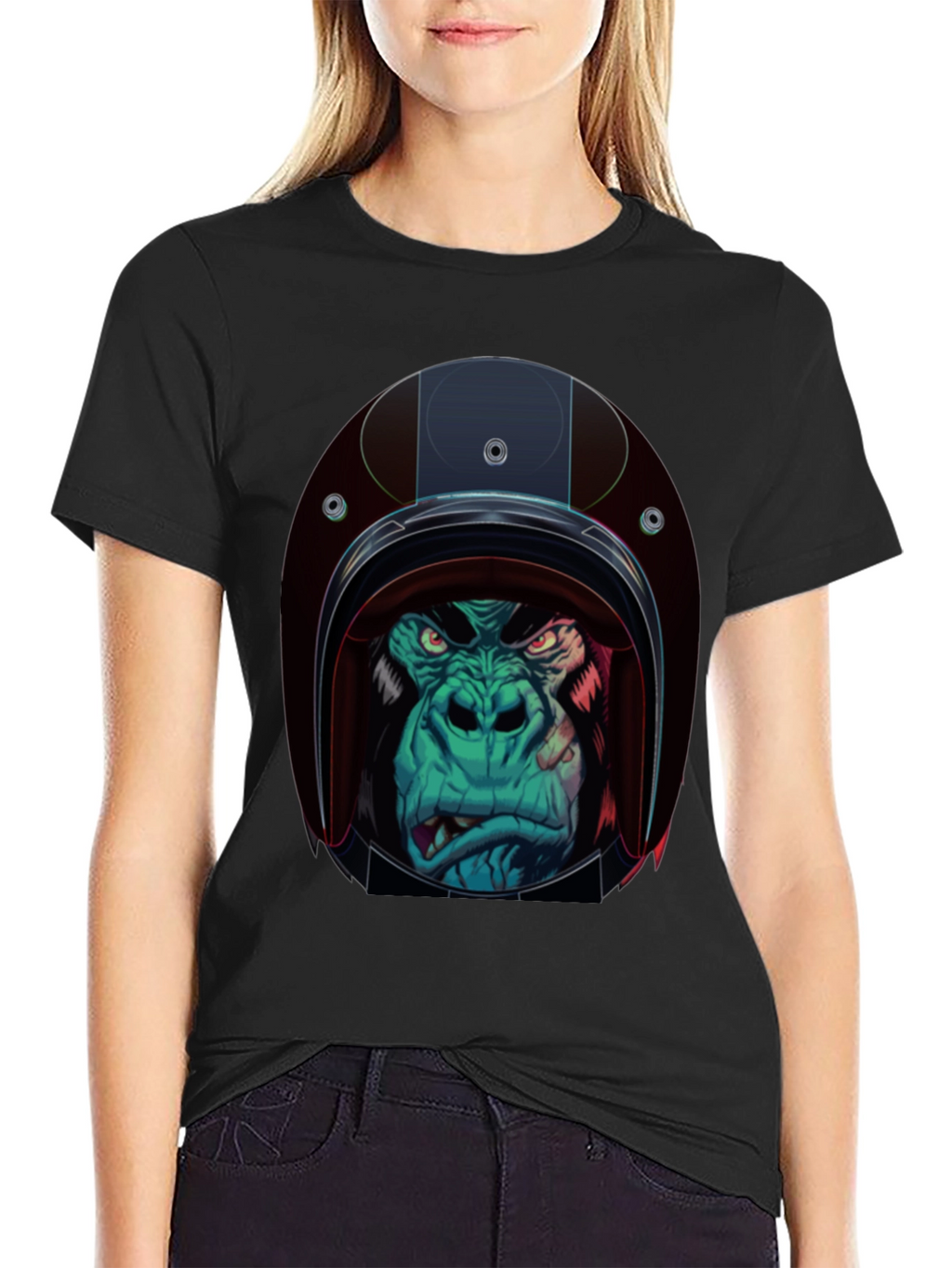 Gorilla Biker Helmet Graphic T-Shirt