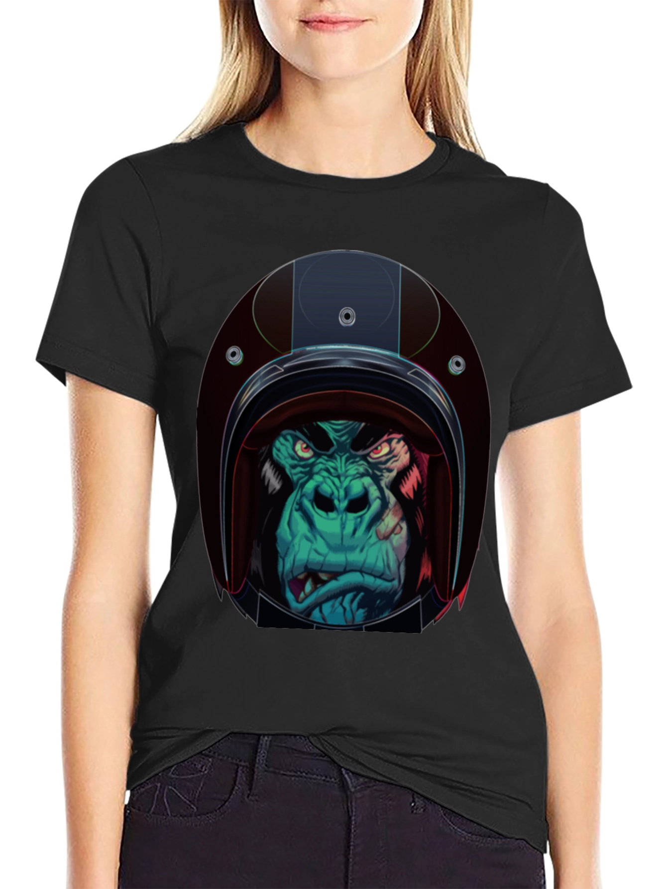 Gorilla Biker Helmet Graphic T-Shirt