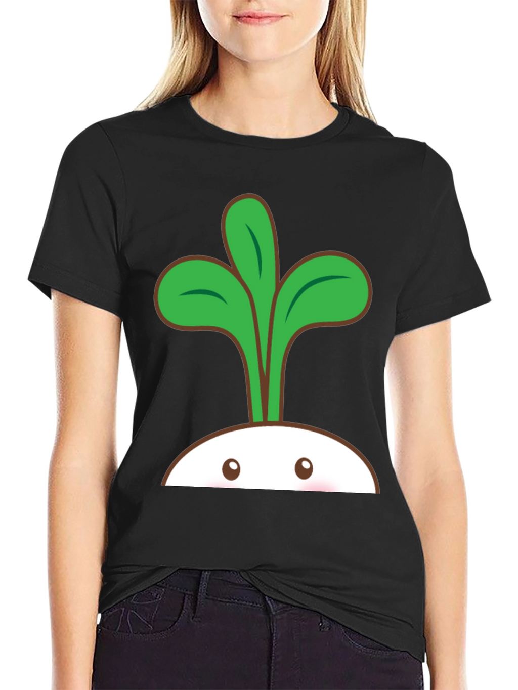 Cute Sprout Graphic T-Shirt - Black