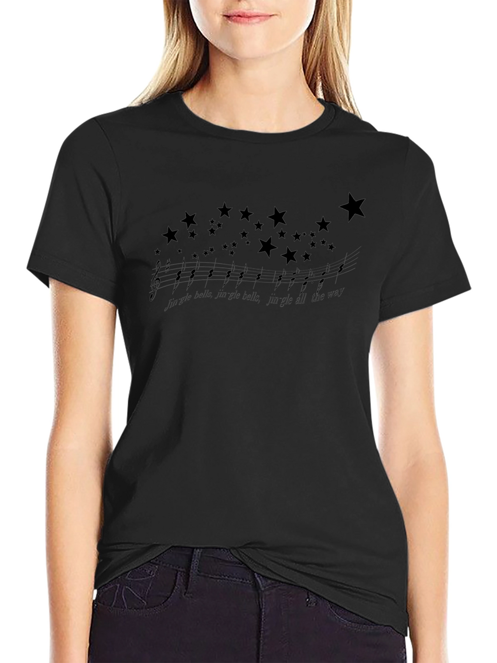 Jingle Bells Music & Stars Black T-Shirt
