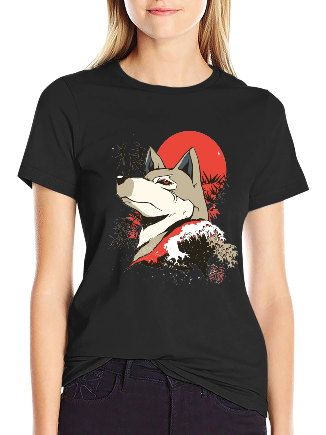 Wolf T-Shirt - Japanese Wave Design