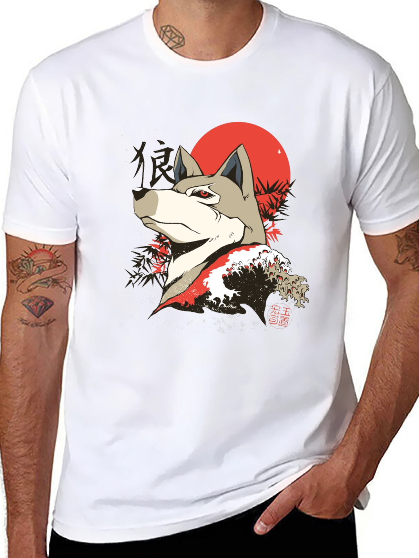 Wolf T-Shirt - Japanese Wave Design