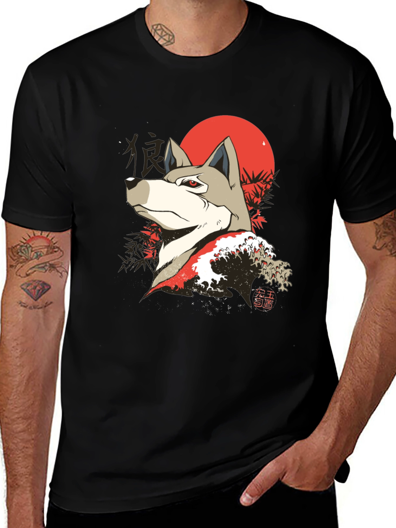 Wolf T-Shirt - Japanese Wave Design