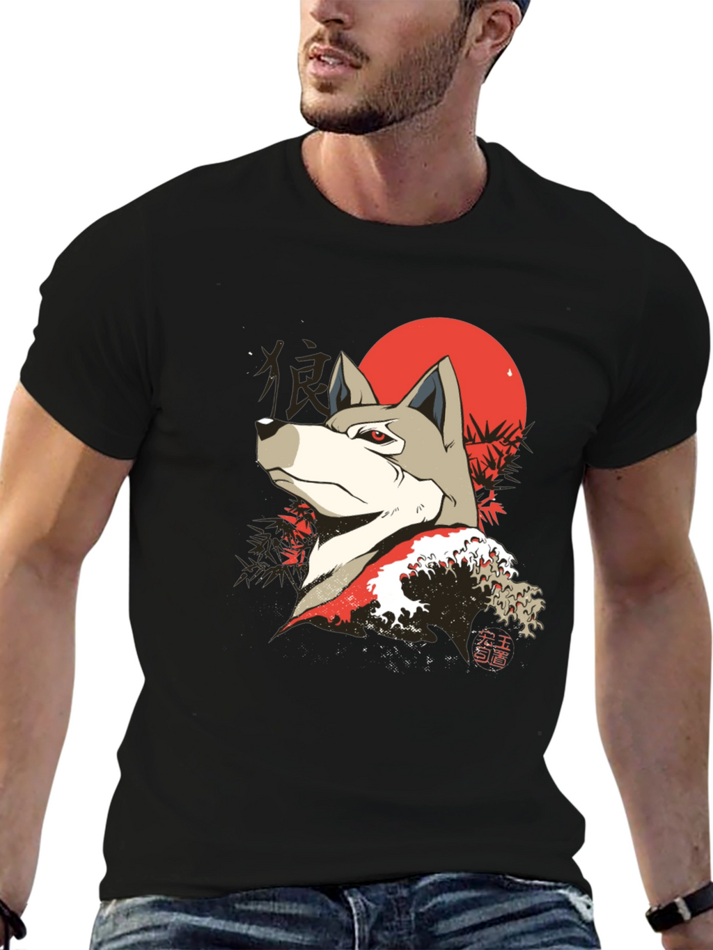 Wolf T-Shirt - Japanese Wave Design