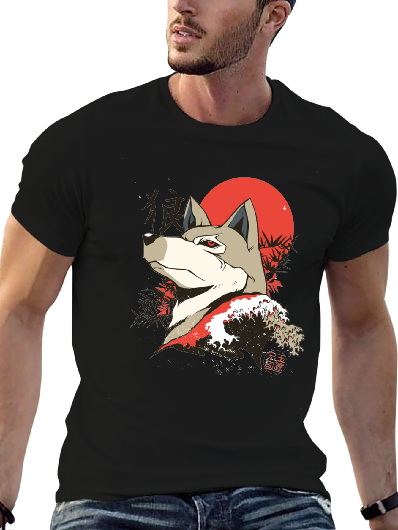 Wolf T-Shirt - Japanese Wave Design