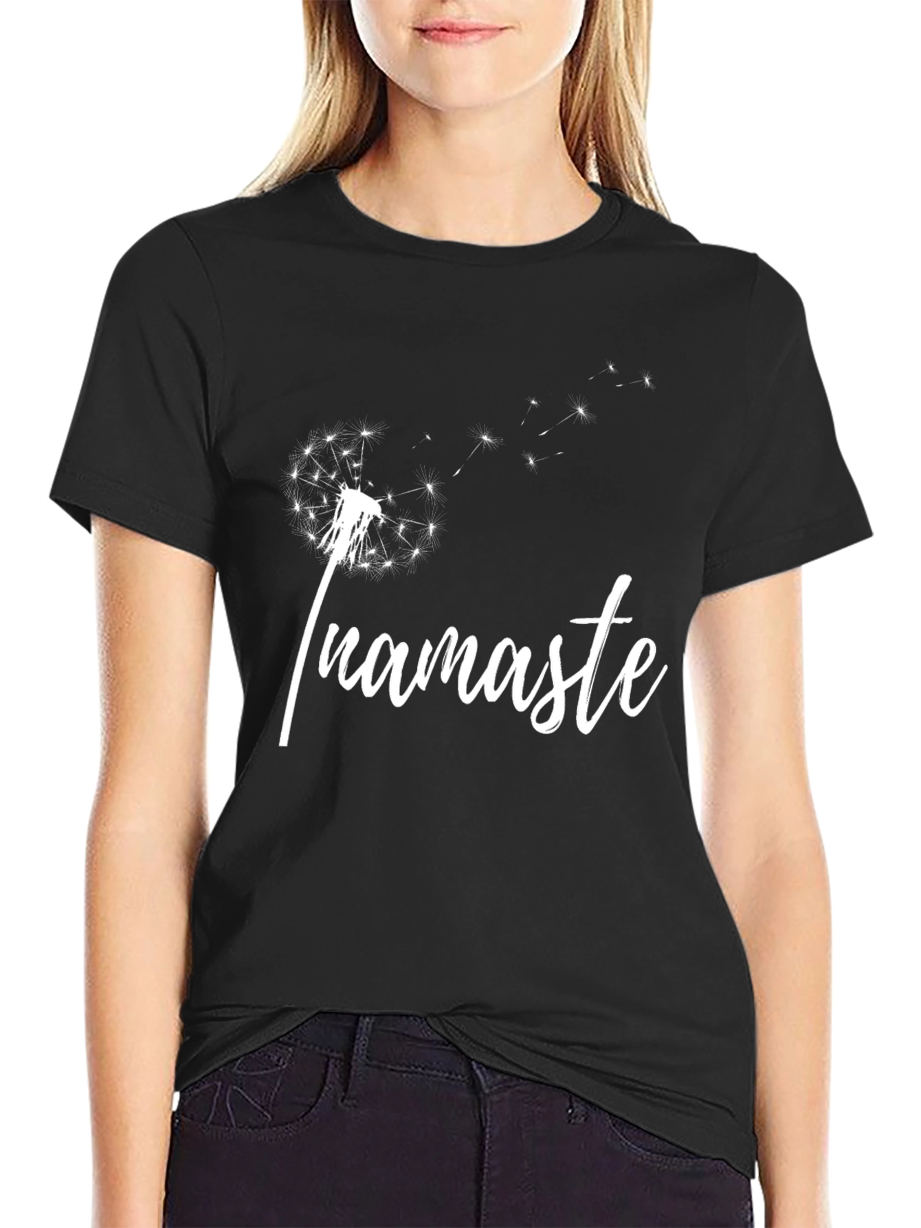Namaste Dandelion Graphic Tee - Black Cotton T-Shirt