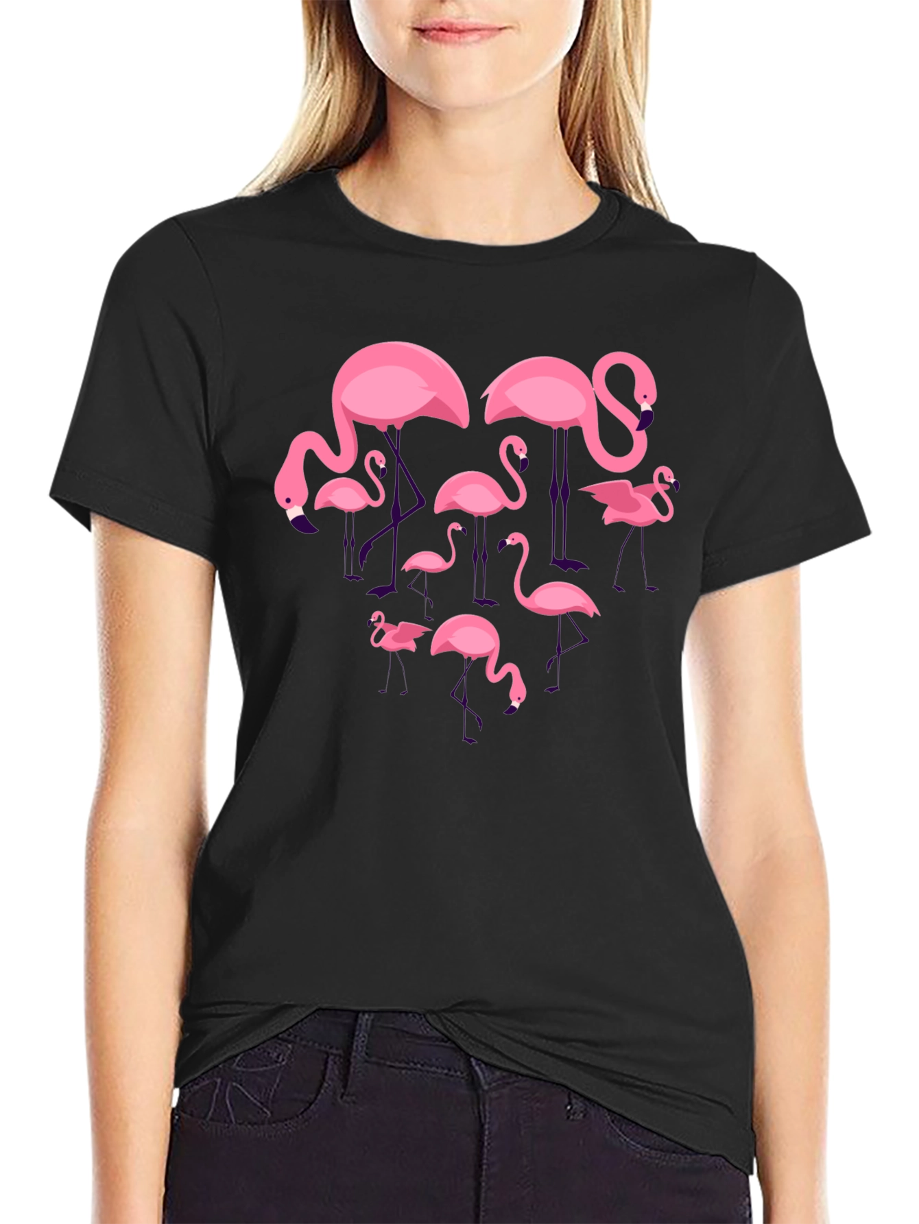 Flamingo Graphic Tee - Black Crew Neck