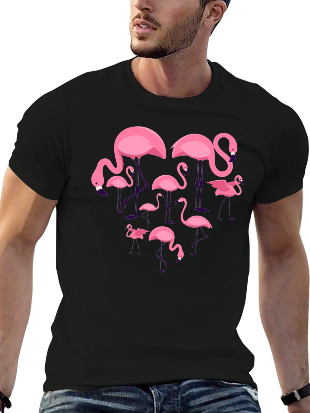 Flamingo Graphic Tee - Black Crew Neck