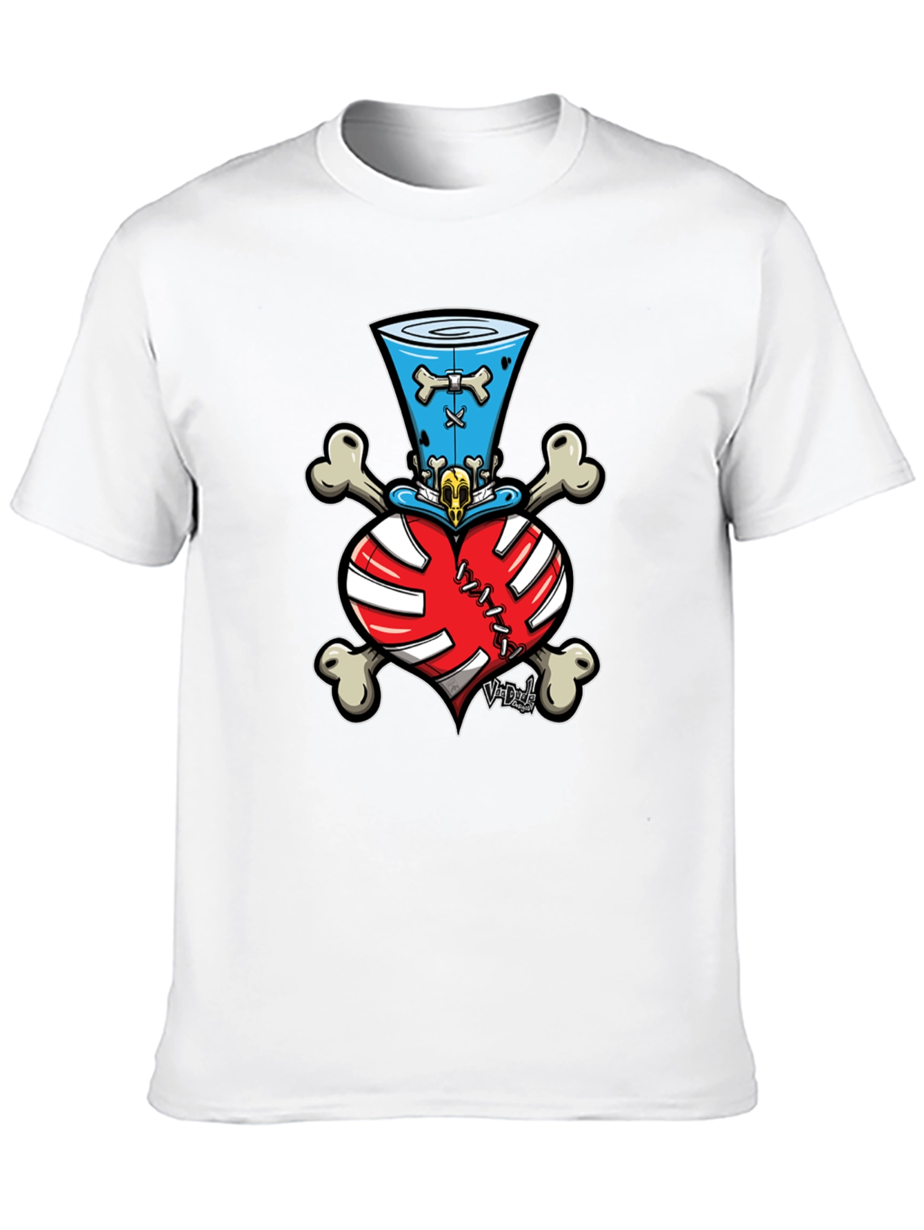 Skull Heart Bones Top Hat Tee
