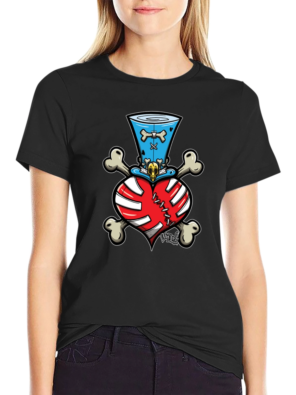 Skull Heart Bones Top Hat Tee