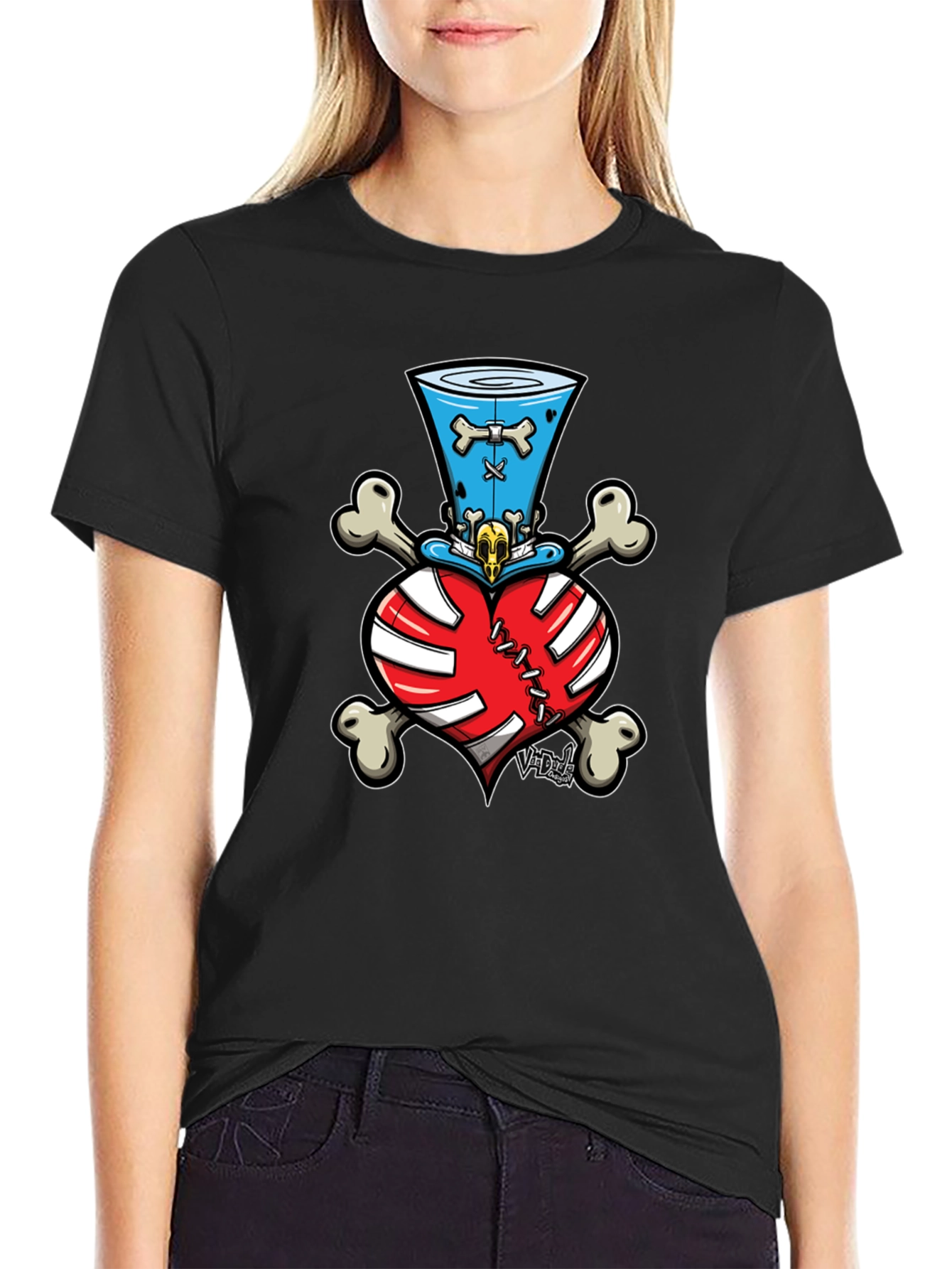 Skull Heart Bones Top Hat Tee