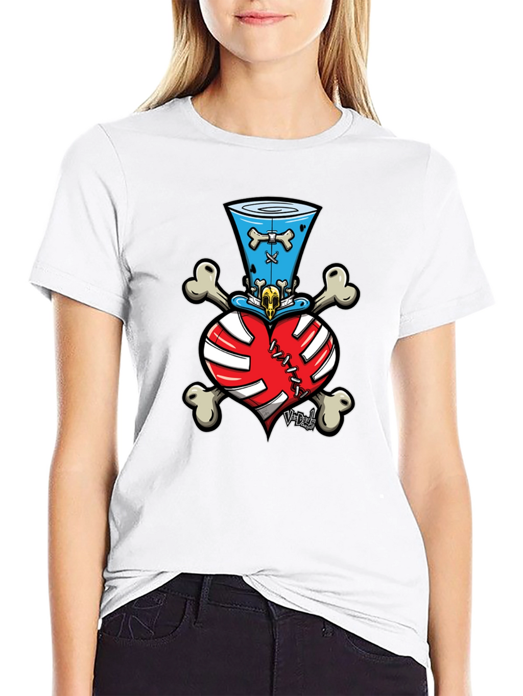 Skull Heart Bones Top Hat Tee
