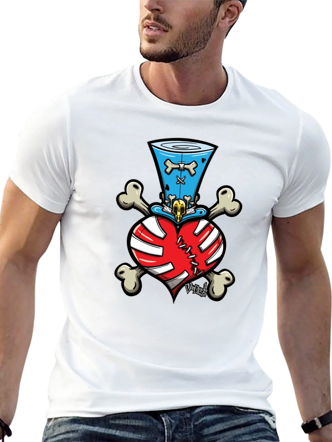 Skull Heart Bones Top Hat Tee