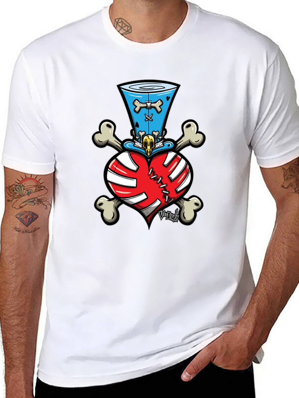 Skull Heart Bones Top Hat Tee