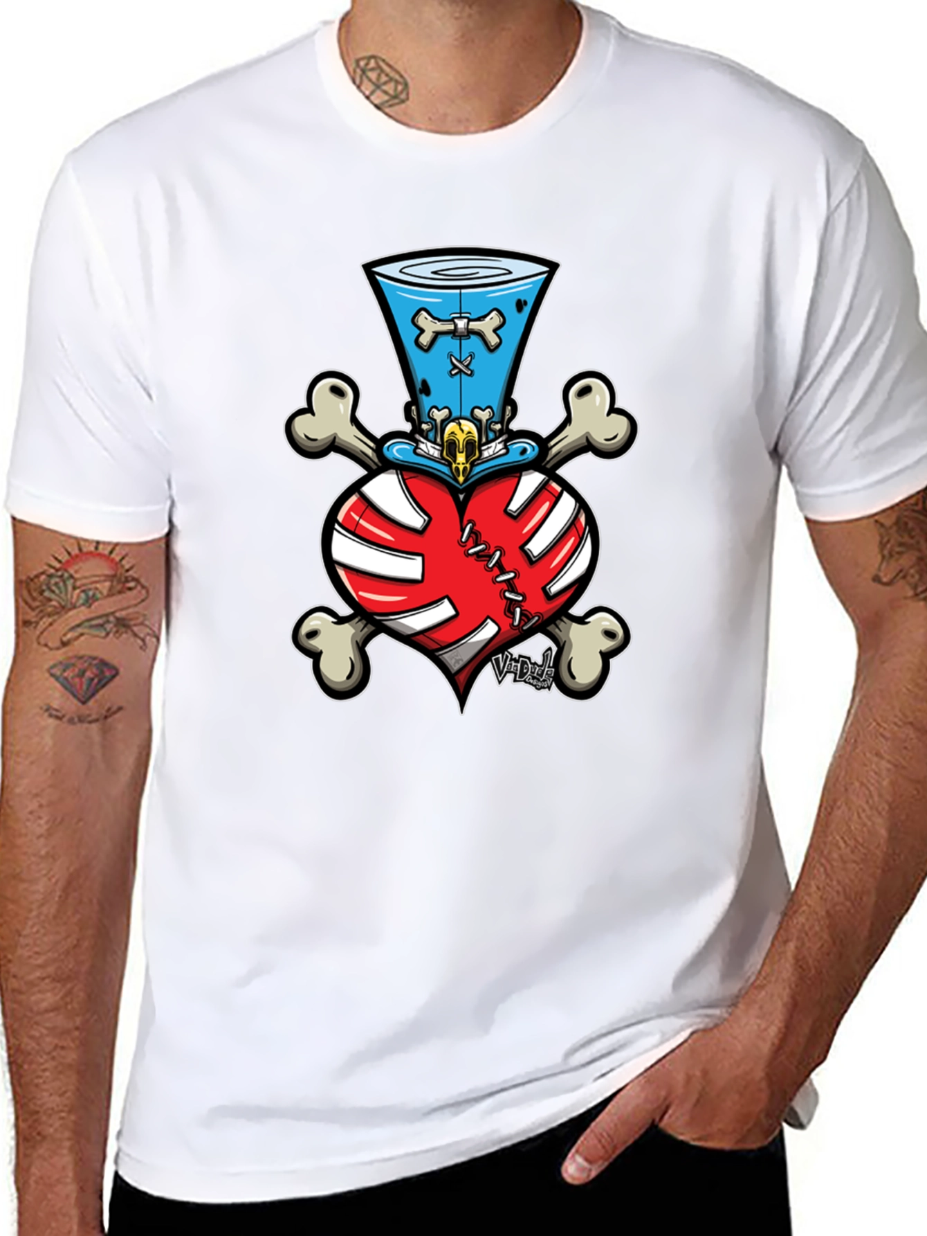 Skull Heart Bones Top Hat Tee