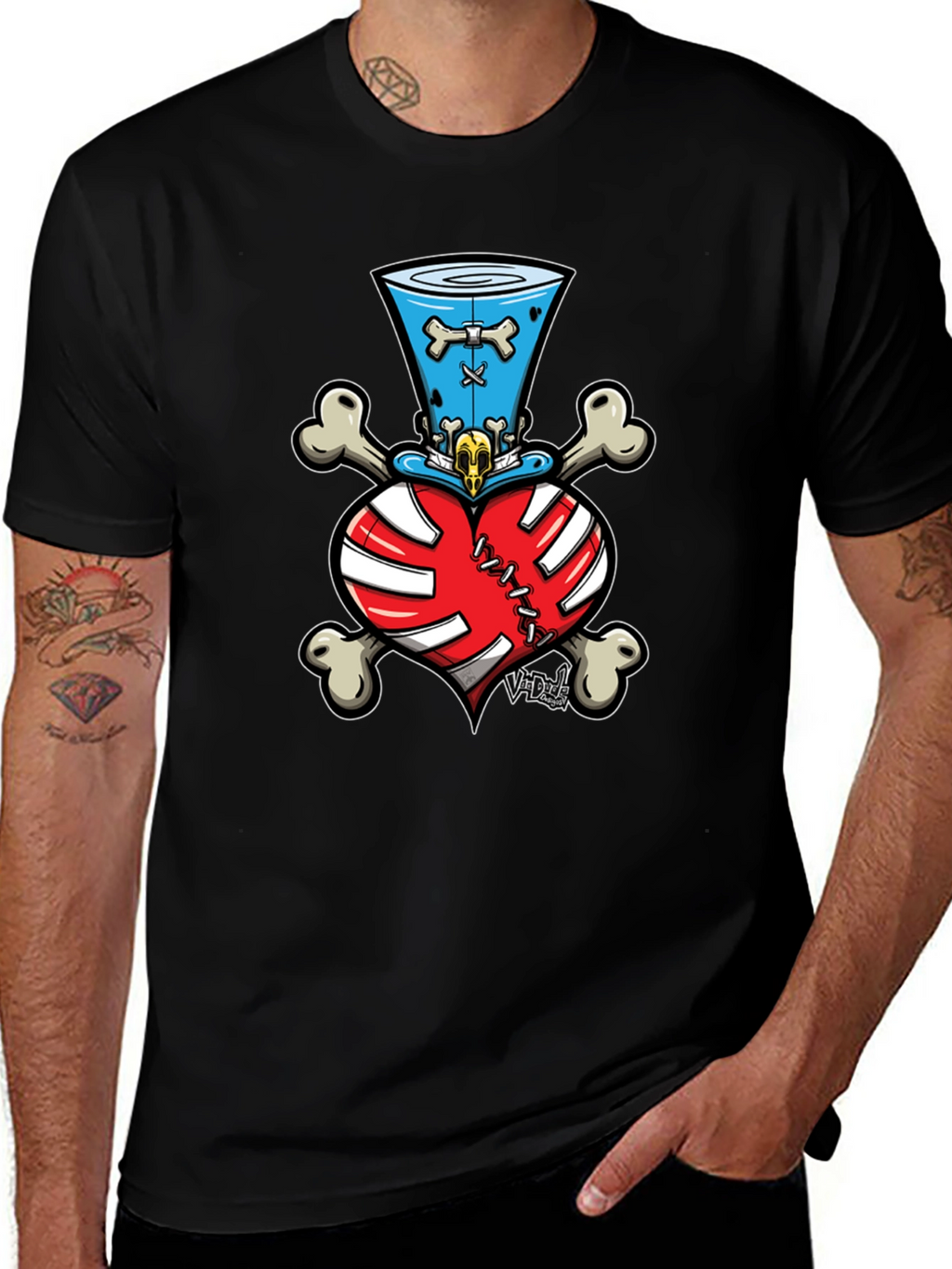 Skull Heart Bones Top Hat Tee