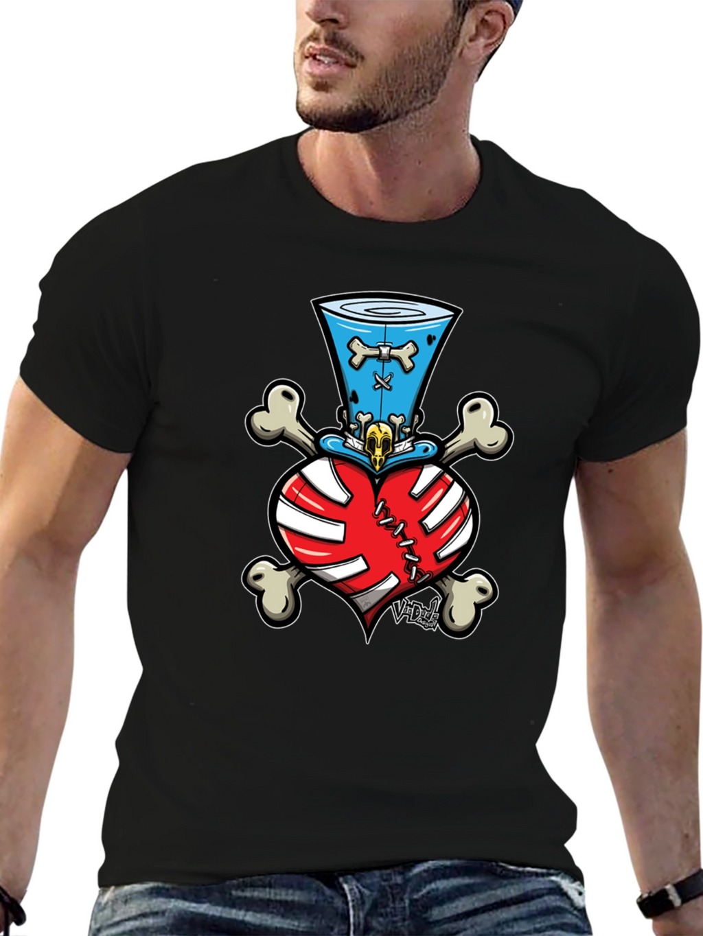 Skull Heart Bones Top Hat Tee
