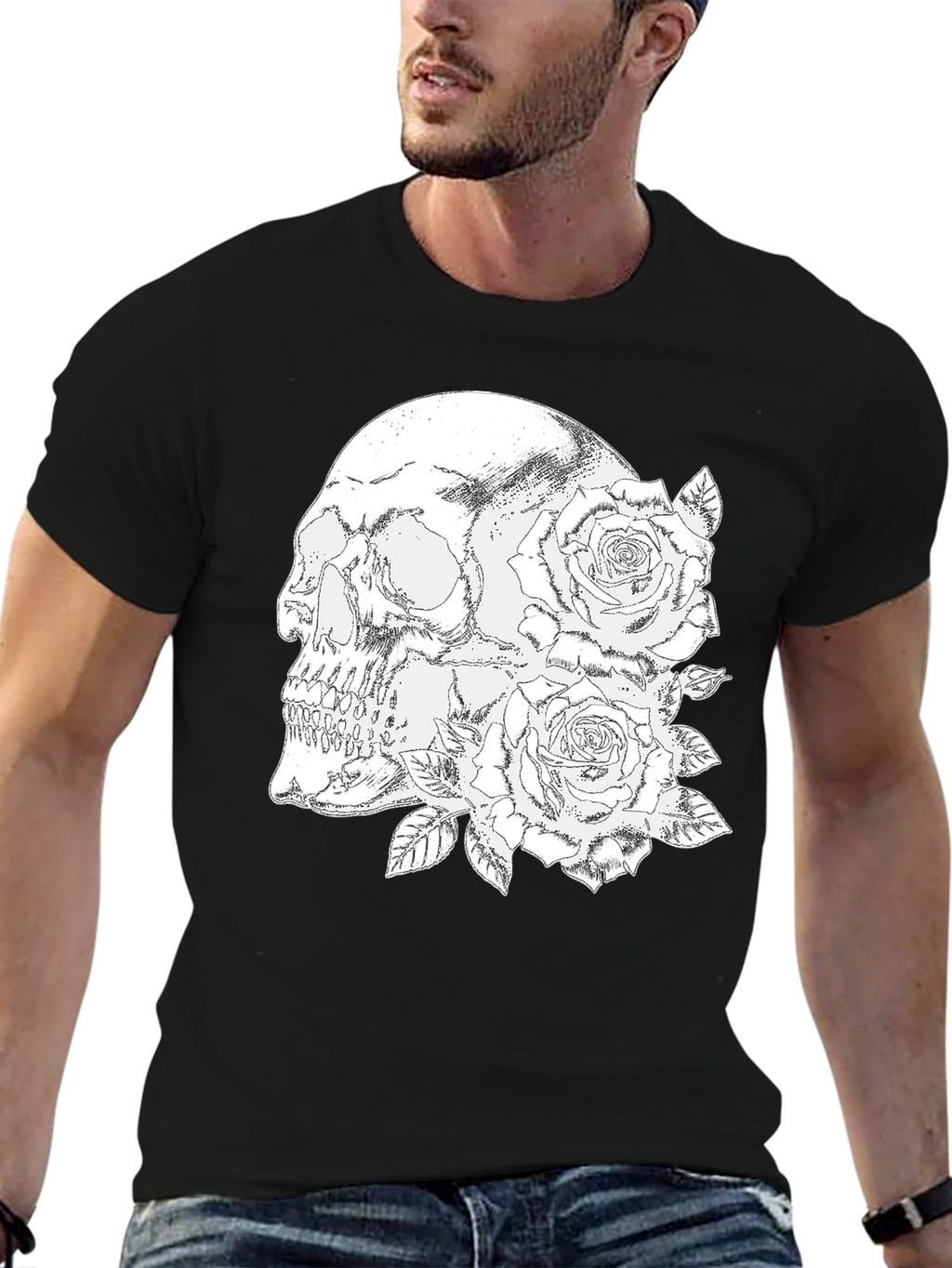 Skull & Roses Graphic Tee - Black