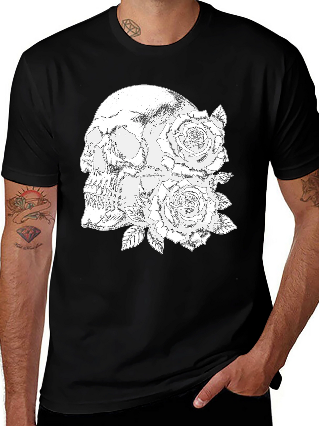 Skull & Roses Graphic Tee - Black