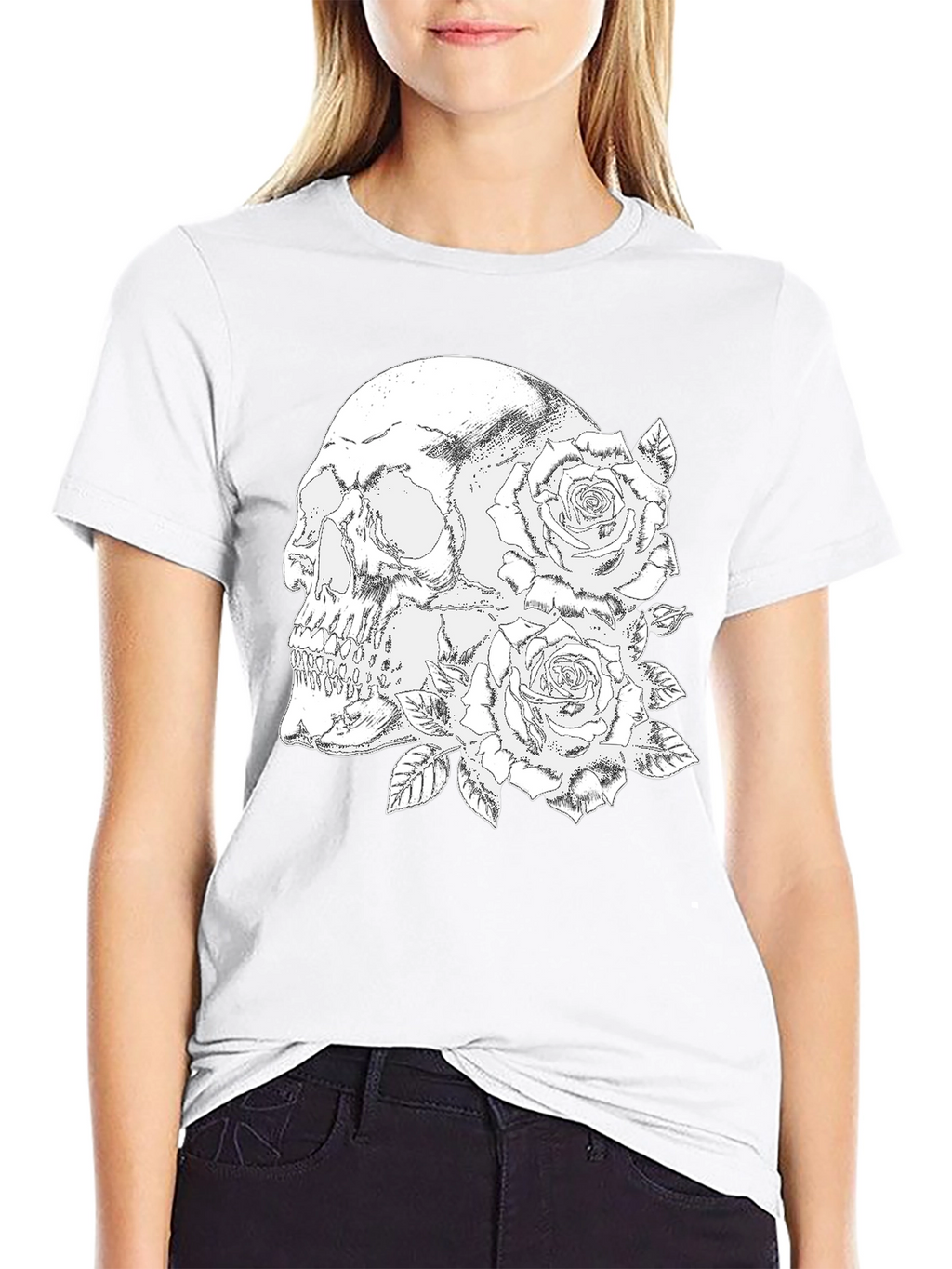 Skull & Roses Graphic Tee - Black