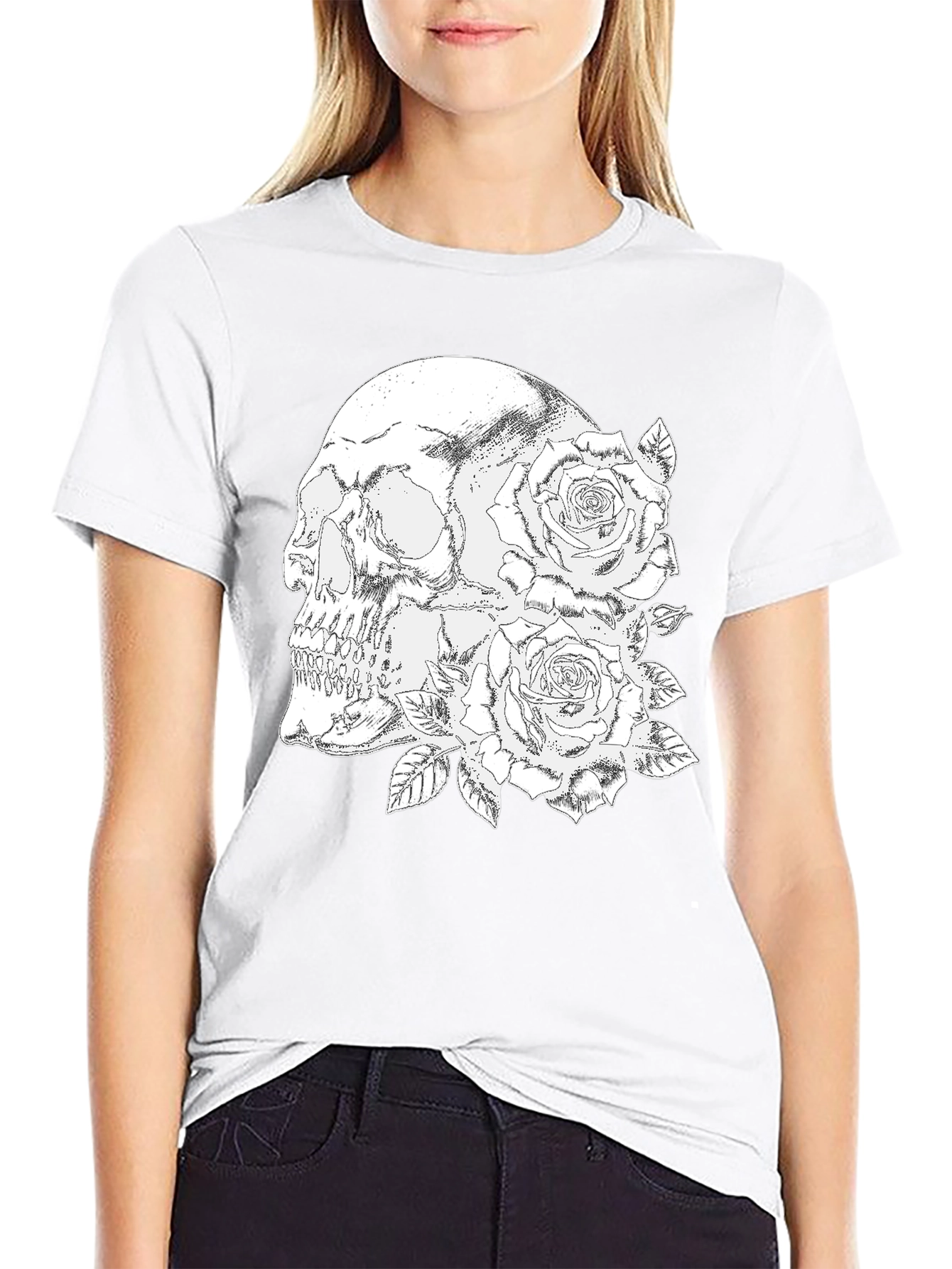 Skull & Roses Graphic Tee - Black