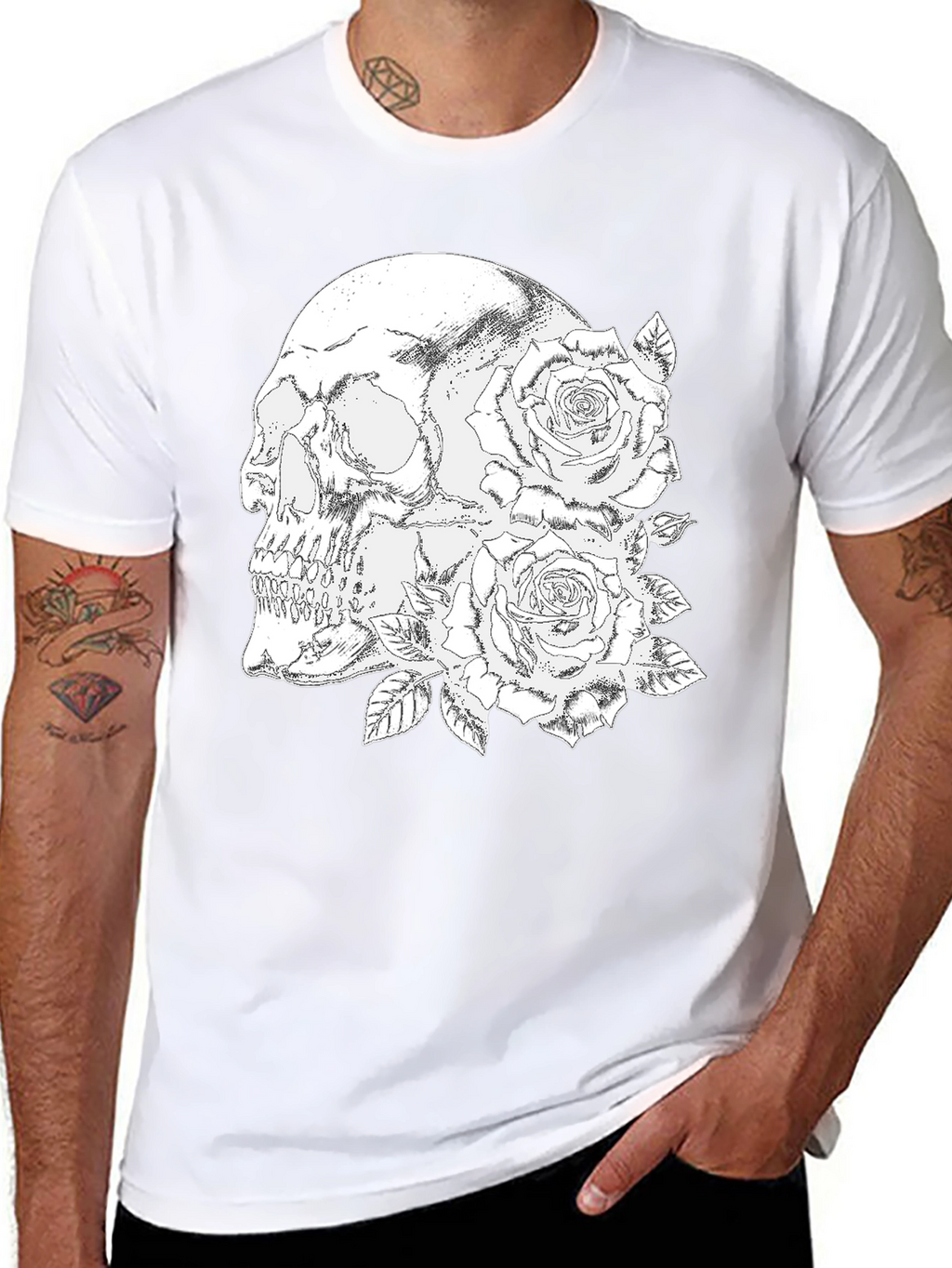 Skull & Roses Graphic Tee - Black