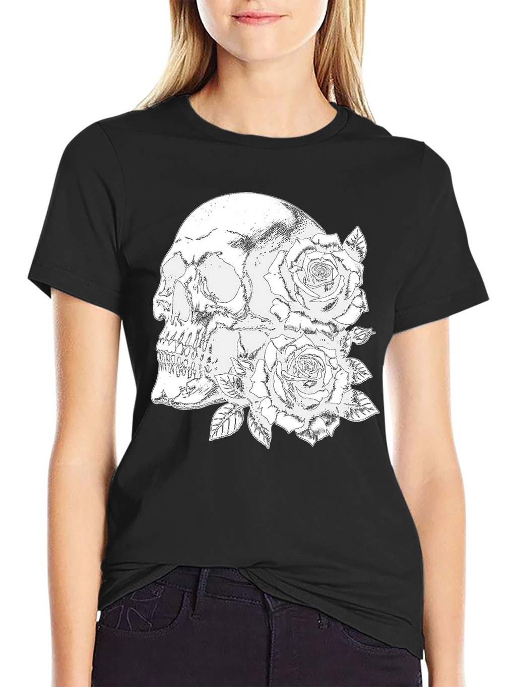 Skull & Roses Graphic Tee - Black