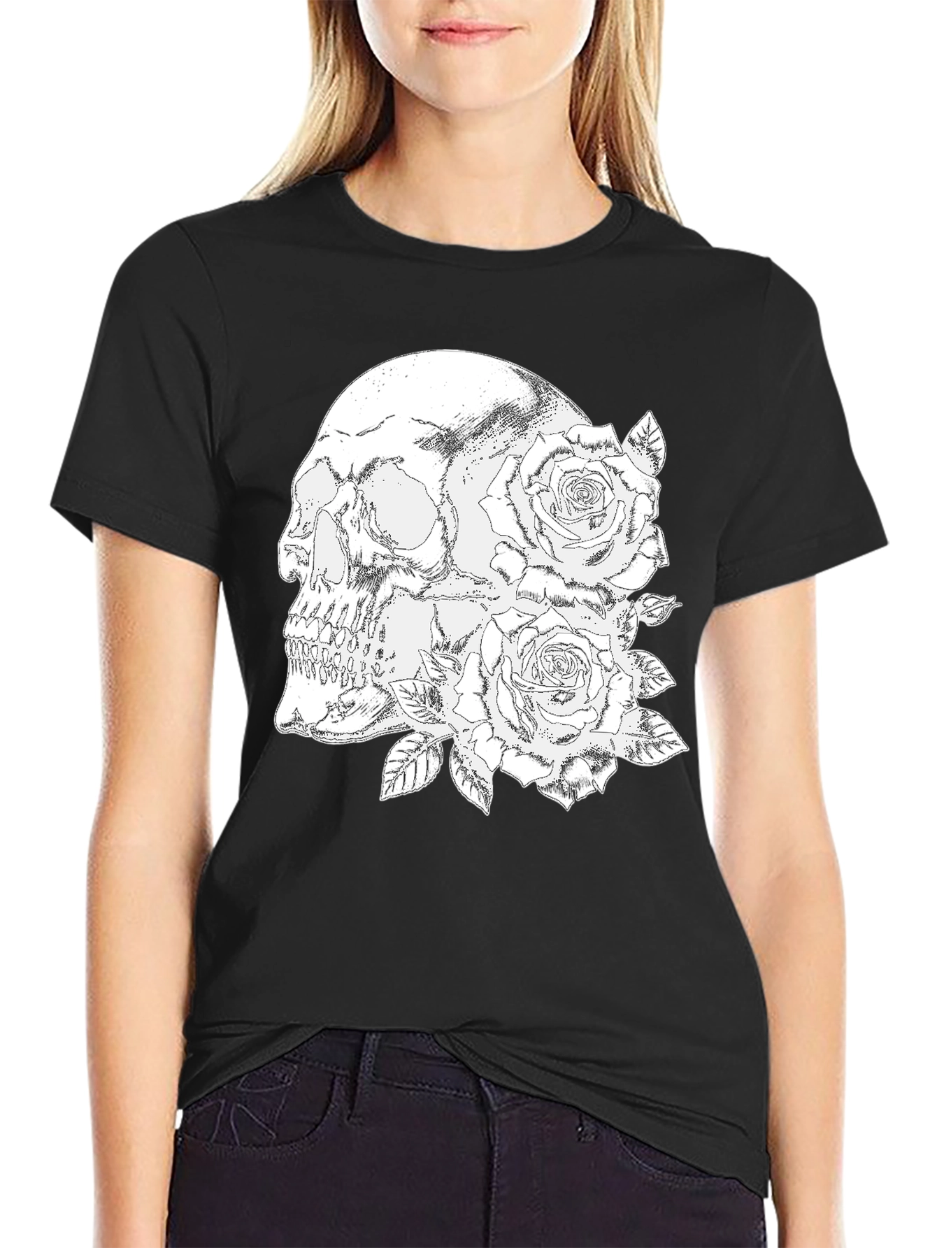 Skull & Roses Graphic Tee - Black