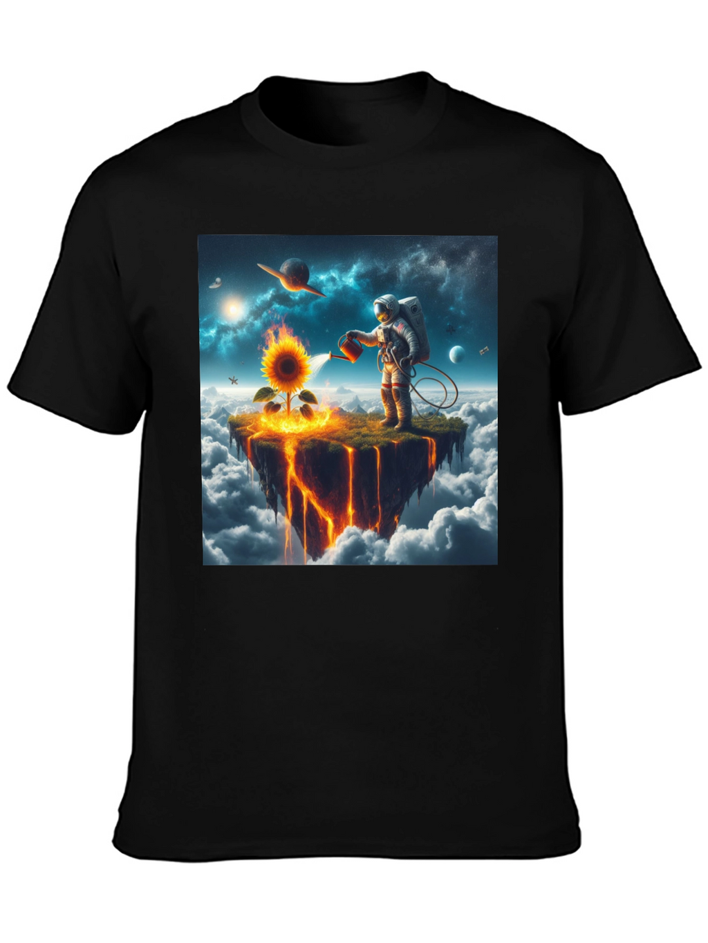 Astronaut Watering Sunflower Graphic Tee