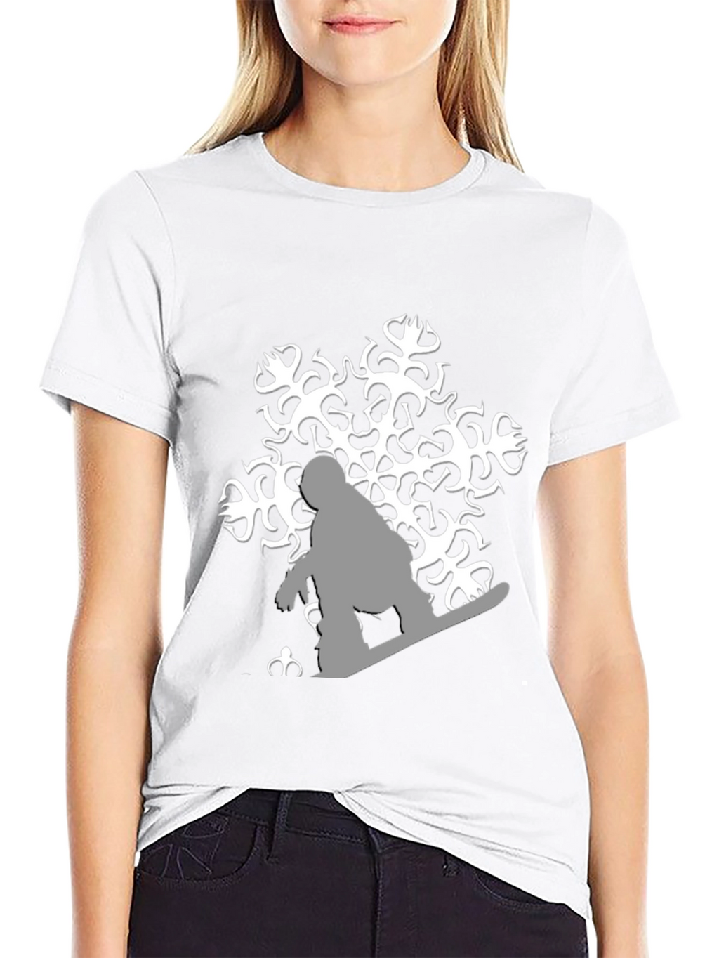 Snowflake Snowboarder Graphic Tee - Black Cotton Shirt