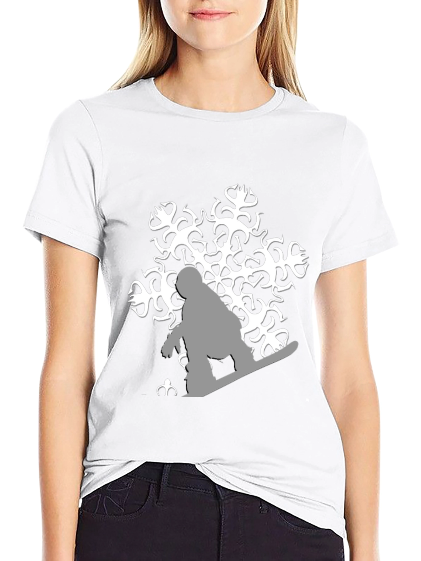 Snowflake Snowboarder Graphic Tee - Black Cotton Shirt