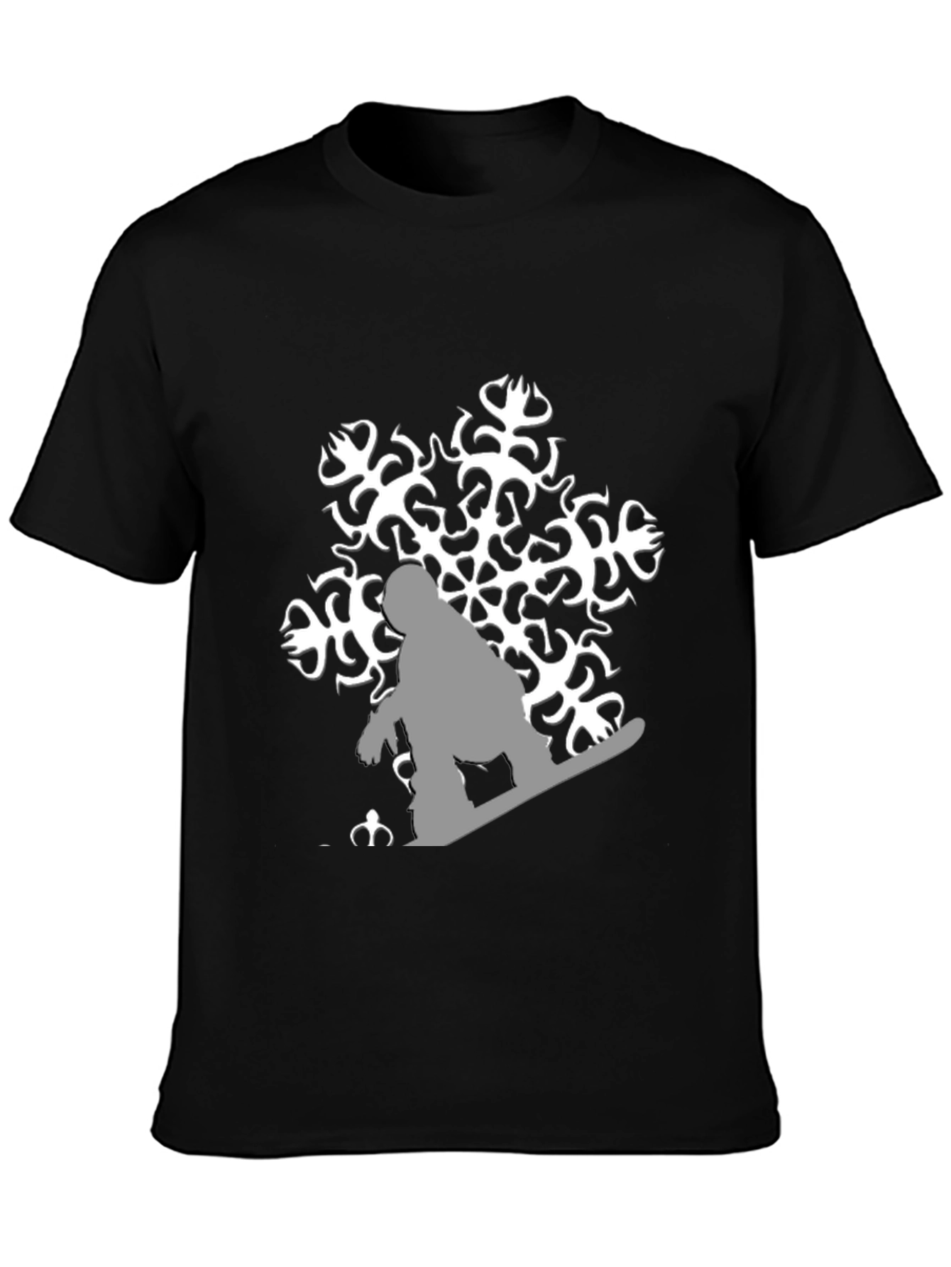 Snowflake Snowboarder Graphic Tee - Black Cotton Shirt