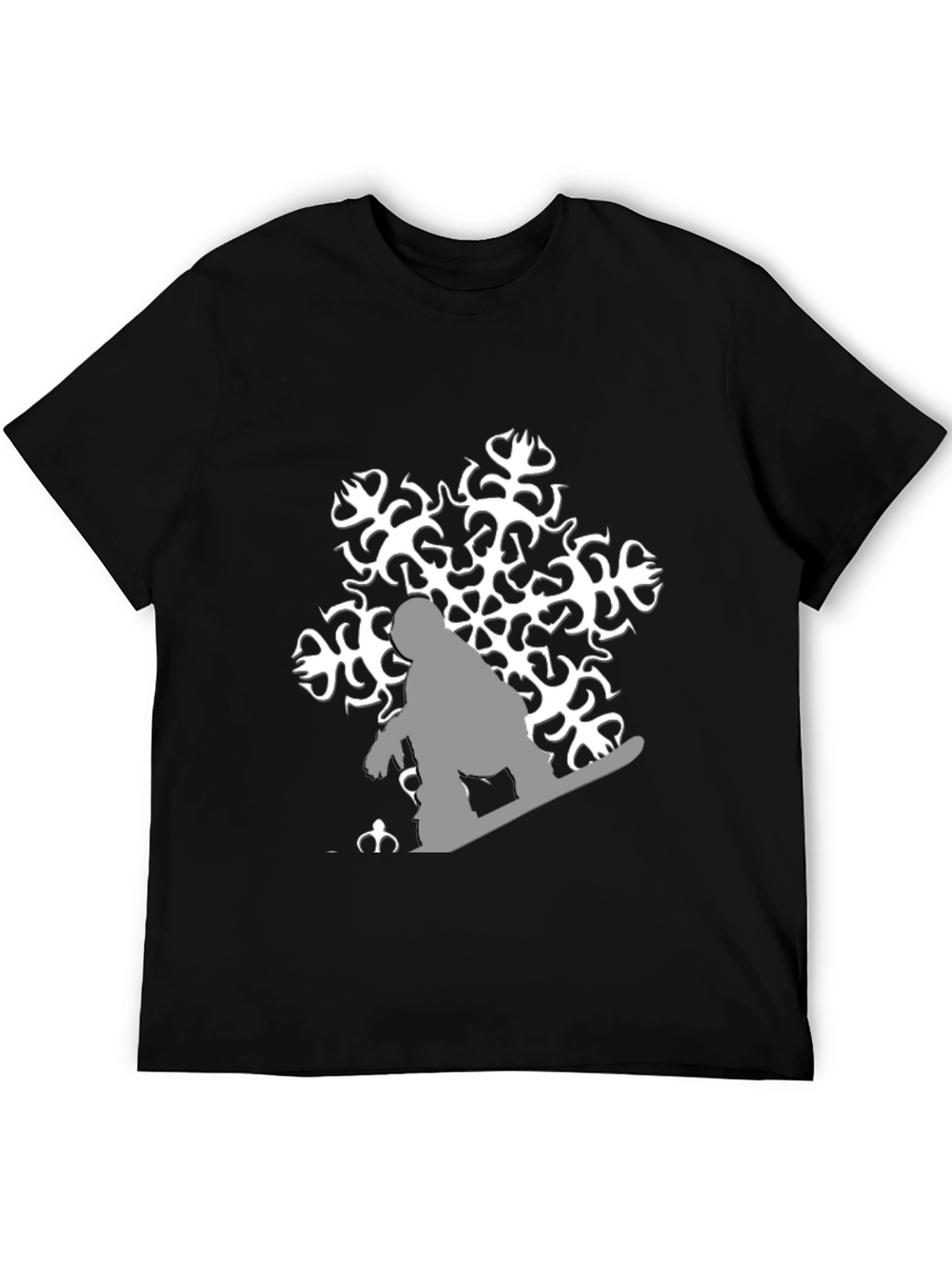 Snowflake Snowboarder Graphic Tee - Black Cotton Shirt