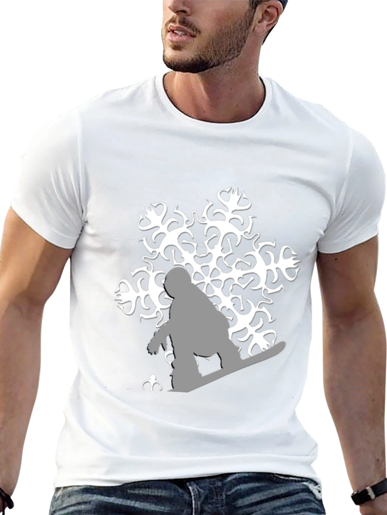 Snowflake Snowboarder Graphic Tee - Black Cotton Shirt