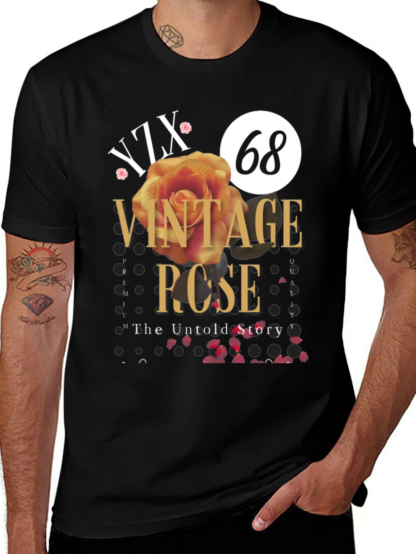 Vintage Rose Graphic Tee - Stylish Unisex Black T-Shirt